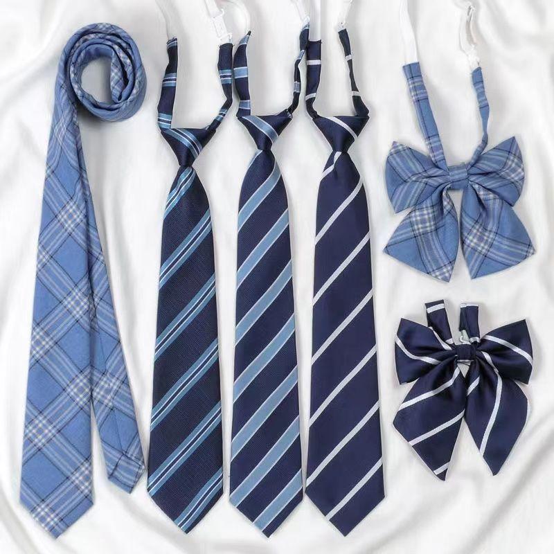 Blue Tie DK Shirt Men's Casual Formal Lazy No-Knot Easy Pull College Style Bow Tie Women's Decoration 0