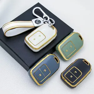 Casing Smart Keyless 814 TPU Kelir Emas Anti Gores Honda 2 Tombol  HRV BRV, JAZZ Car Kunci Remot