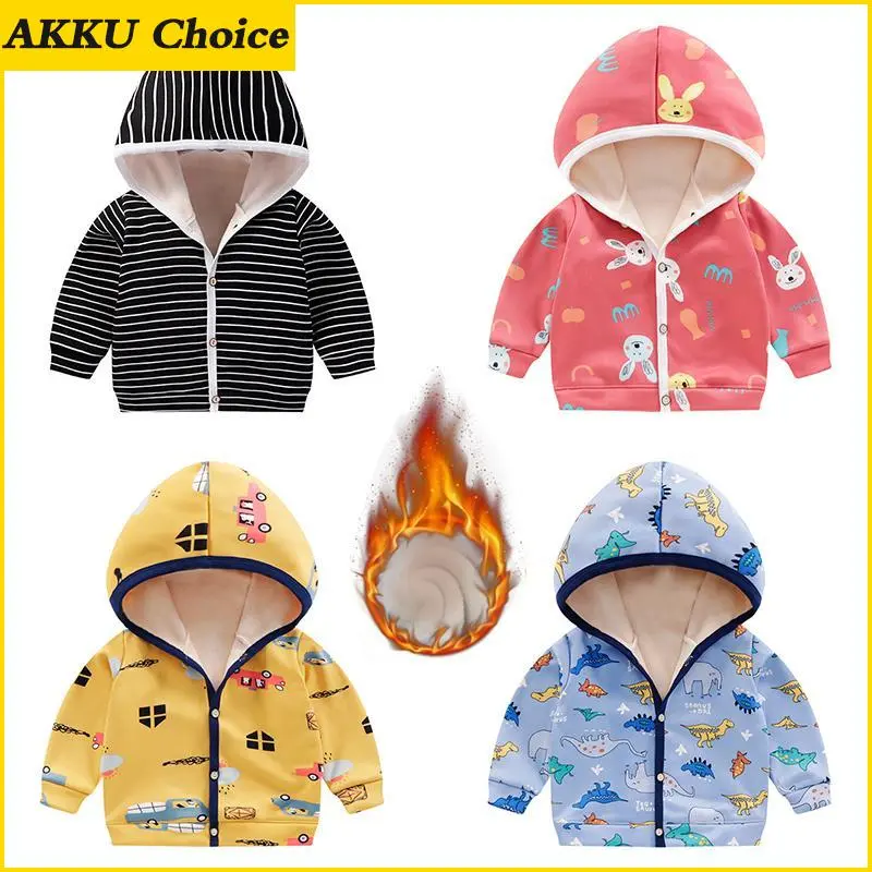 New Velvet Coat Children Clothing Autumn and Winter Infant Hooded Sweatshirt Baby Cardigan Jacket AKKU Choice