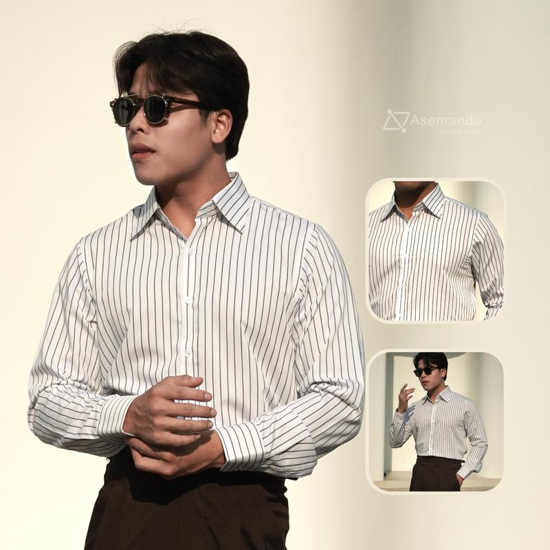 Áo sơ mi kẻ đen Buttondown Asemando Cotton Áo sơ mi nam dài tay Classic Sartorial 0