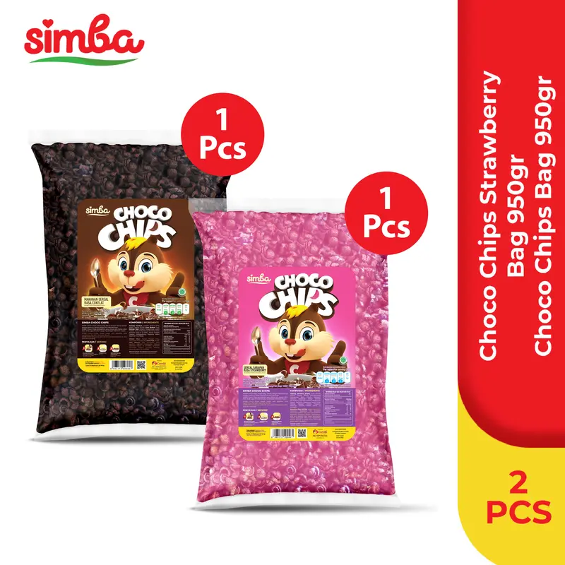 1 SIMBA Sereal Choco Chips Bag 1kg & 1 Choco Chips Bag Strawberi 950gr 1