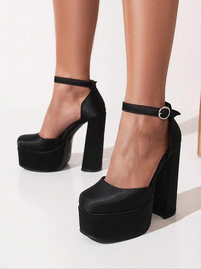 Product Introduction of Women's Fashionable Solid Color Square Toe High Heel Shoes, with Chunky Heels, Sexy Elegant Buckle Design Heels for Party, Daily Clothing Decor, Valentine's Day, Gift for Her, Footwear 15