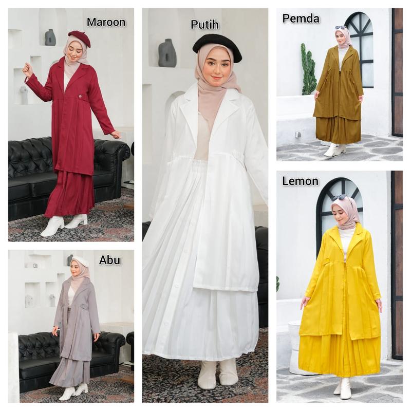 SetRok Blazer Rok Plisket Fit Karet Setelan Wanita 3