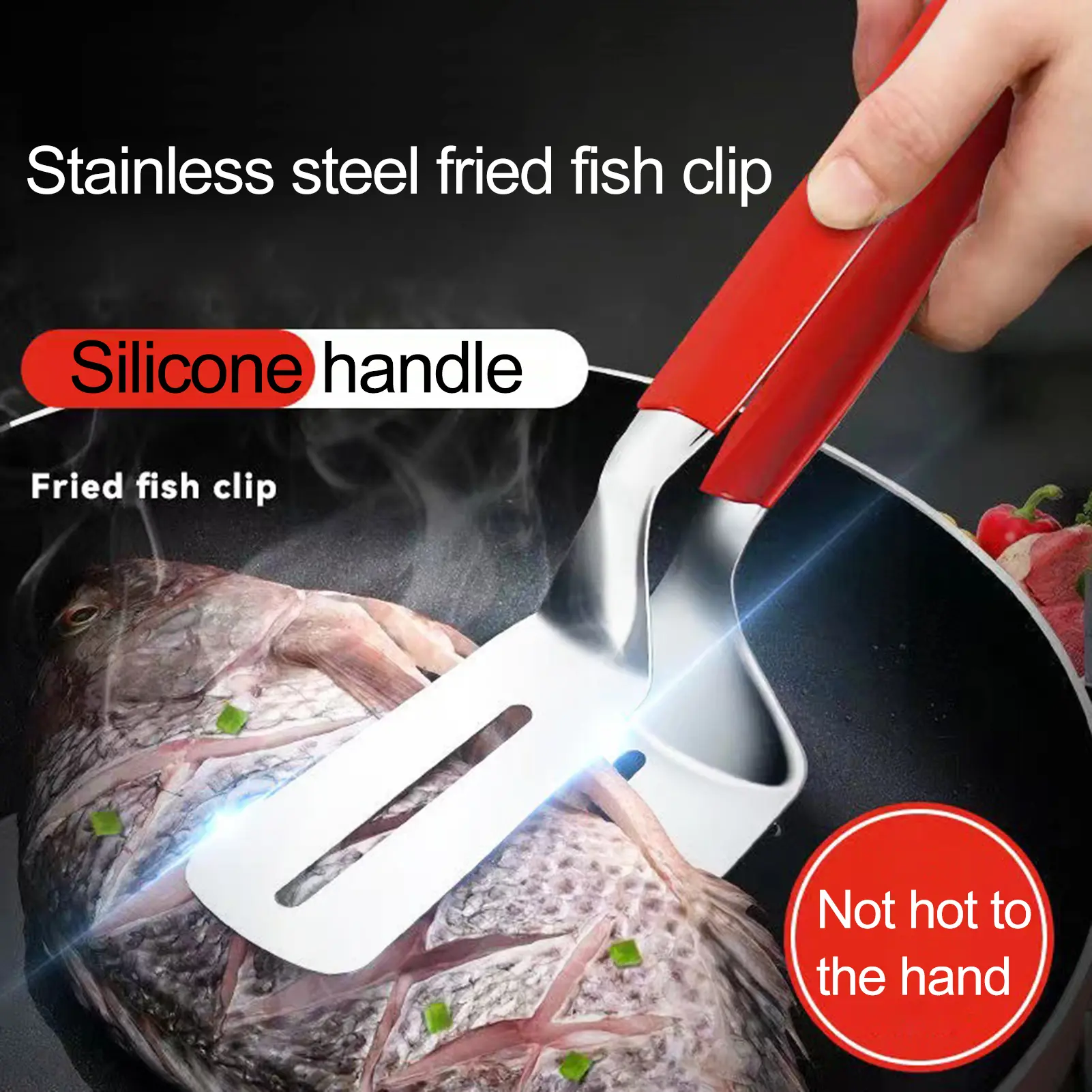 Stainless Steel Food Clip Slotted Anti-scald Anti-slip Rubber Handle Multifunctional Steak Meat Fish Frying Barbecue Serving Clamp Tong Spatula Kitchen Supplies