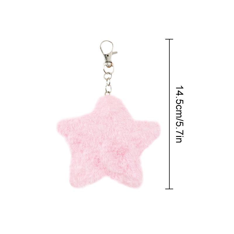Product Introduction of New Star Plush Pendant Keychains for Women Girls Pentagram Key Chains Rings Hairball Bag Keyring Holder Charm Jewelry Accessory 8