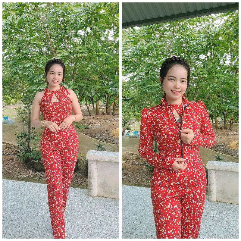 sét 3 món cổ yếm rút nơ quần dài ống nhỏ size 12345 có áo khoác cho nữ