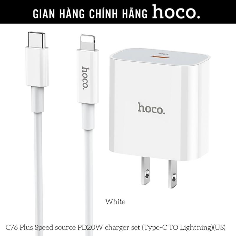 Bộ củ cáp sạc nhanh 20W Iphone chính hãng Hoco C76 Plus, củ dây sạc nhanh Type C to Lightning Phụ Kiện Sạc Điện Thoại