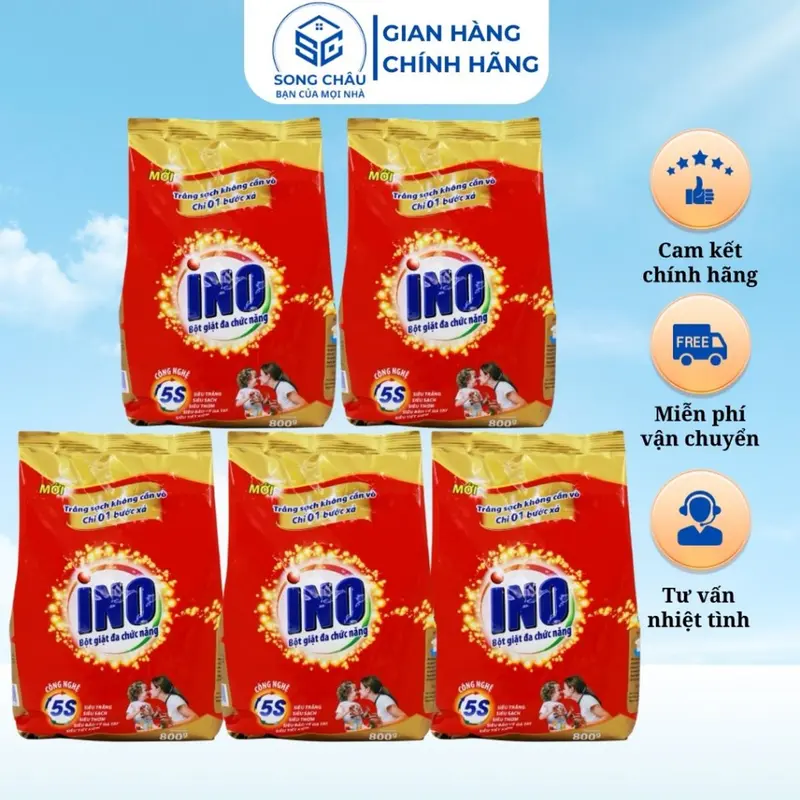 COMBO 5 Bịch Bột giặt INO 700gr trắng sáng, siêu sạch, siêu thơm, siêu bảo vệ da tay, siêu tiết kiệm