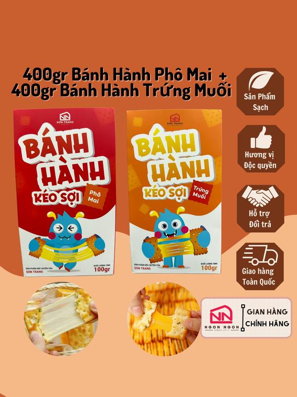 (A68) [COMBO 800GR] 400gr Bánh Hành Phô Mai Chà Bông Kéo Sợi  + 400gr Bánh Hành Trứng Muối Chà Bông Kéo Sợi , Đồ Ăn Vặt SNACK Food Thức Ăn Bánh Quy Cake