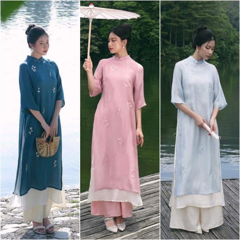 Áo dài cách tân dáng suông hoạ tiết lắc tay cao cấp cho lễ tết du xuân lễ hội chụp kỉ yếu - Áo Dài Hà Minh