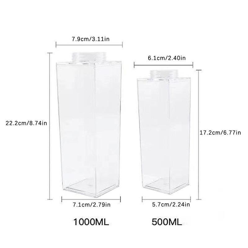 Milk Box Design Water Bottle, 1 Count Clear Portable Large Capacity Drinking Cup For School Camp Office 1