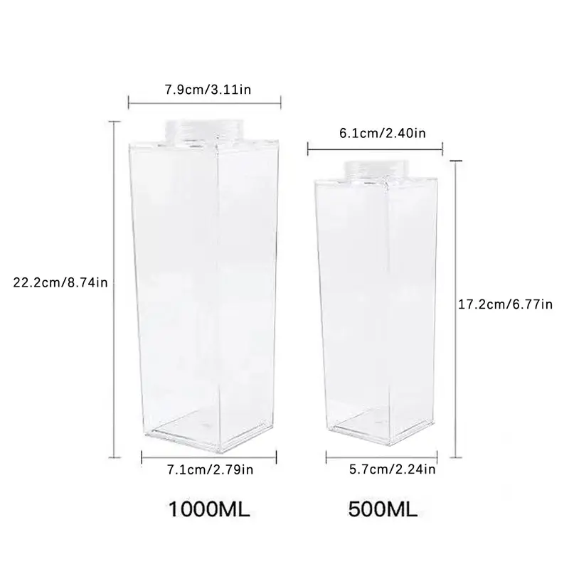Milk Box Design Water Bottle, 1 Count Clear Portable Large Capacity Drinking Cup For School Camp Office 1