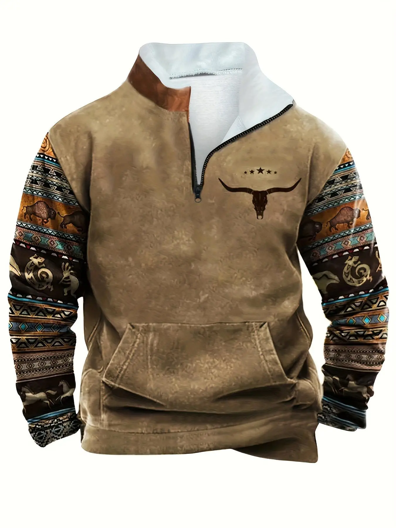 Men's Animal Print Zip Up Sweatshirt, Casual Drop Shoulder Long Sleeve Top for Fall & Winter, Men's Clothes for Daily Wear, Mens Clothing