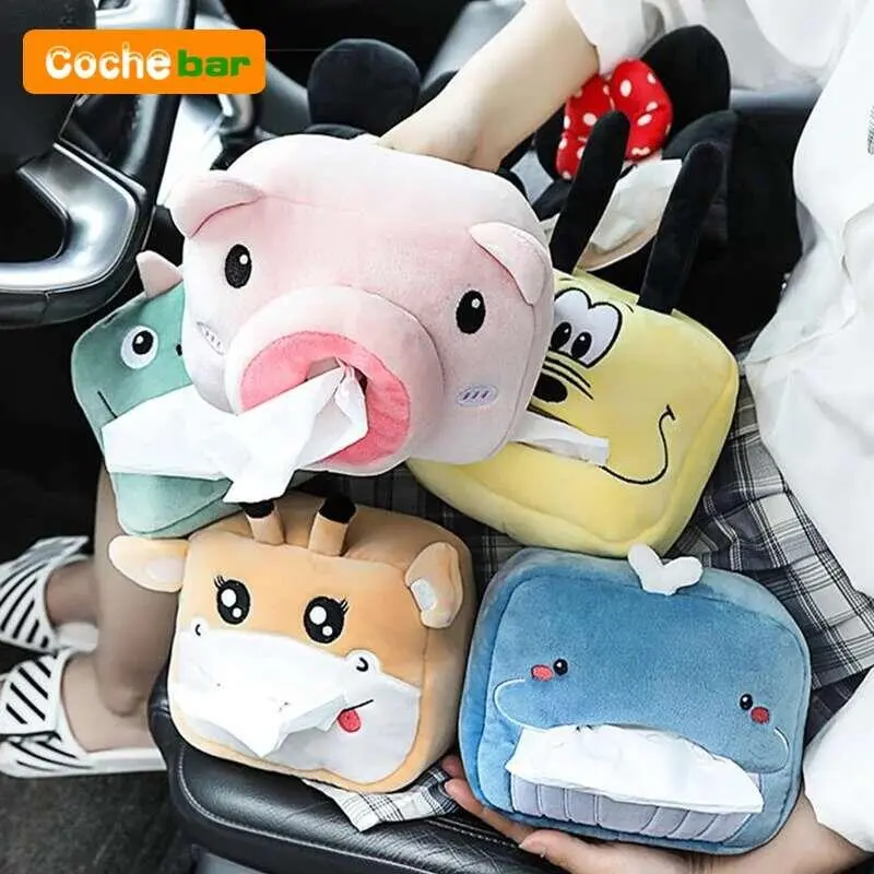 Cartoon Cute Short Plush Boxes Bracket Auto Armrest Box Seat Back Decorations Car Tissue Holder