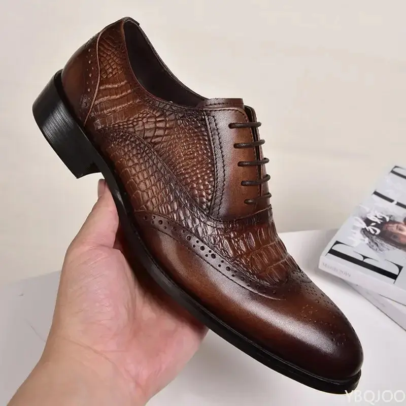 Giày Nam Giày Thường Ngày Phong Cách Brock Oxford, Thiết Kế Cổ Điển Làm Bằng Da Cá Sấu, Thích Hợp Mặc Trang Trọng Vào Mùa Lò Xo Và Mùa Thu, ' Thích Hợp Cho Nam