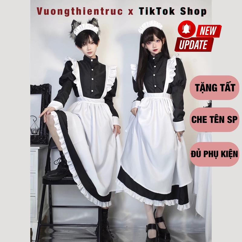 Bộ váy hầu gái maid dài cosplay dành cho nam nữ TẶNG TẤT