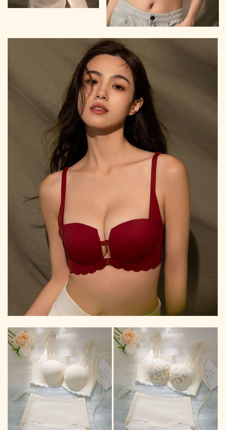 Product Introduction of Front Button Gathering Bra Small Breast Size Exaggerating Bra Push up and Anti-Sagging Sexy Seamless Beautiful Back Underwired Bra Thick Cup Underwear for Women 20