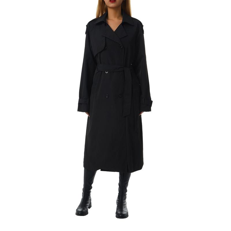 Product Introduction of Women´s Double Breasted Long Trench Coat, Classic Lapel Long Sleeve Windproof Overcoat with Belt Womenswear Army 43
