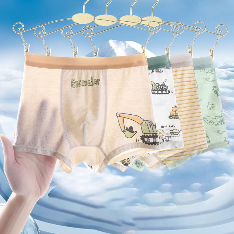Quần Lót Lụa Dễ Thương, Dành Cho Bé Trai, 4 Cái Mỗi 1 Lô, Quần Đùi Hoạt Hình, Thích Hợp Cho Bé Trai Và Trẻ Em, Đồ Lót Mỏng Mùa Hè, Đồ Lót In Hình Khủng Long 4