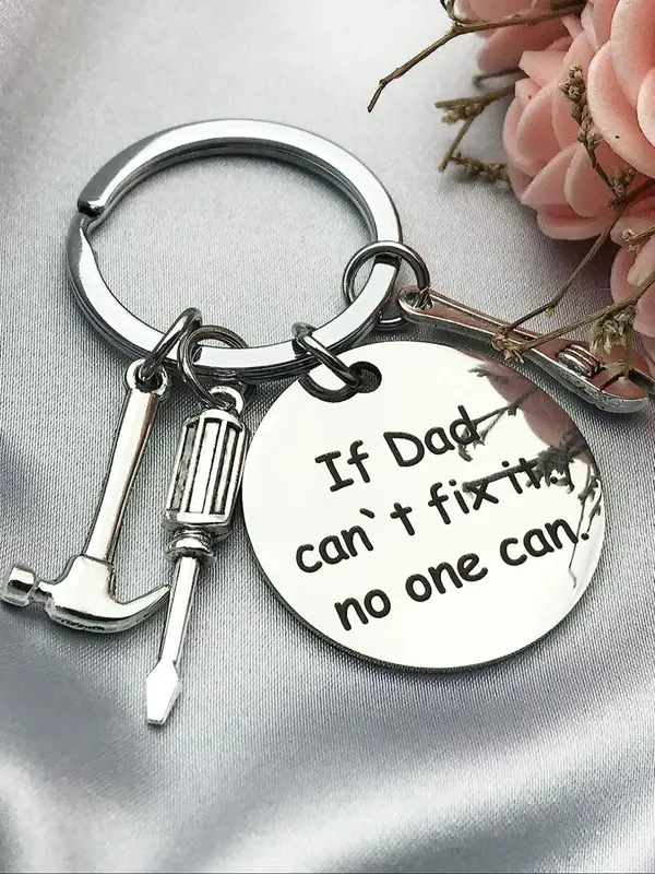 Fashionable Keychain, Stainless Steel Letter If Dad Can't Fix It No One Can Keychain, Key Ring Chain for Father's Day Birthday Gift 4