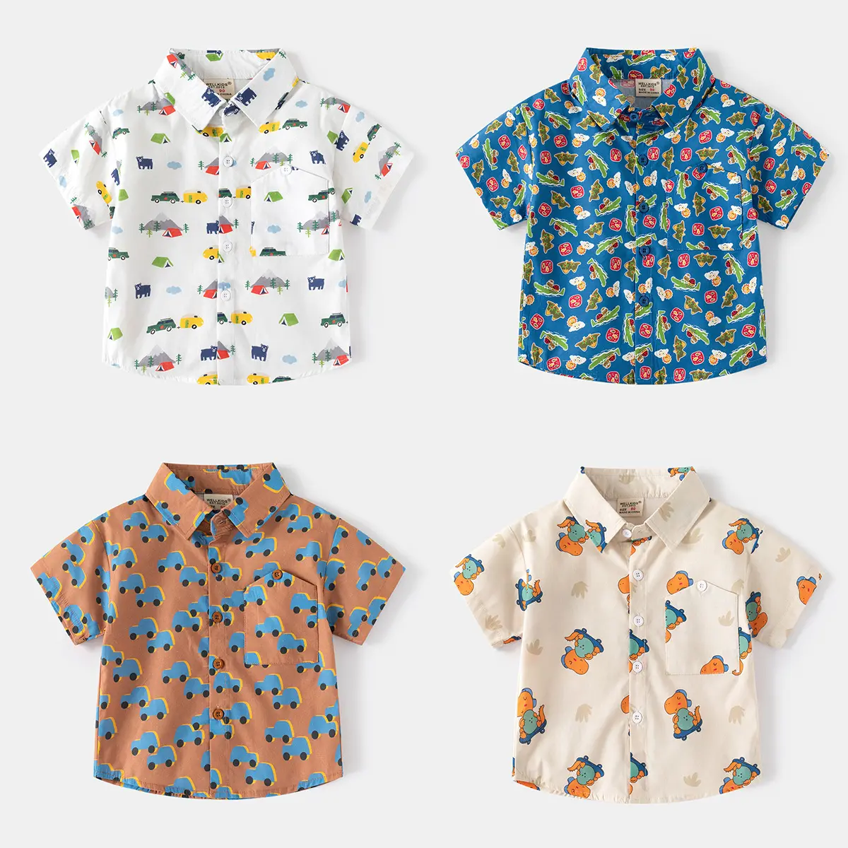 Stylish Boys' Shirt with Digital Print: Korean Version Baby Short-Sleeve Shirt