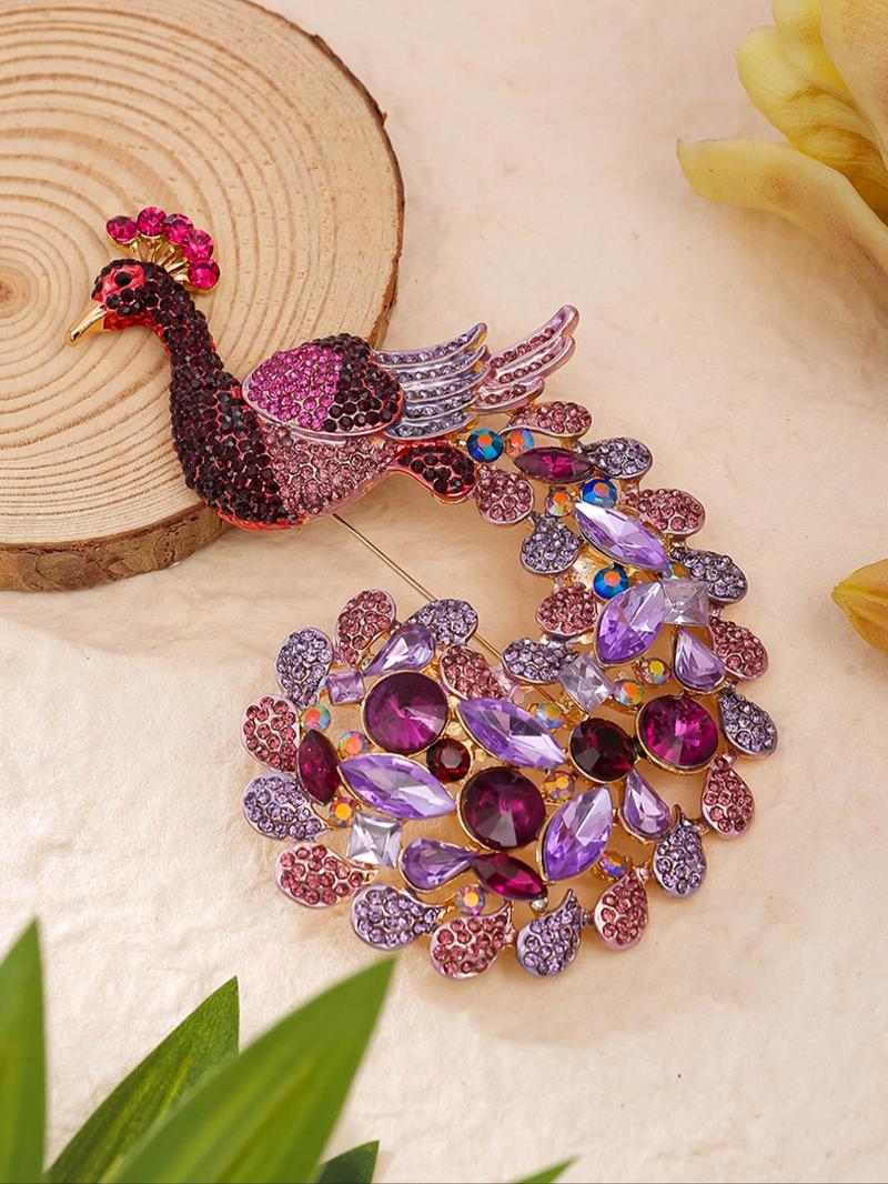 Product Introduction of New Style Peacock Design Brooch, Fashionable Rhinestone Decorated Brooch Jewelry for Women & Girls, Trendy All-match & Exquisite Brooch for Birthday Gift 4