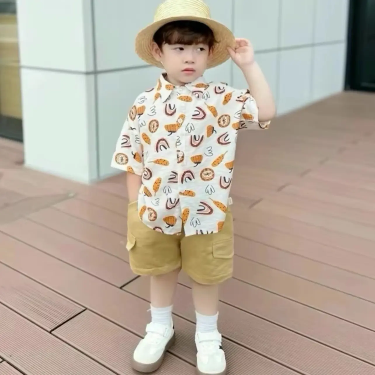[8-30kg ]Bộ quần áo bé trai , Áo chất đũi mềm mát kèm quần thô mềm , thời trang bé trai phù hợp mùa hè , mặc cho bé đi học , đi chơi Có Cổ
