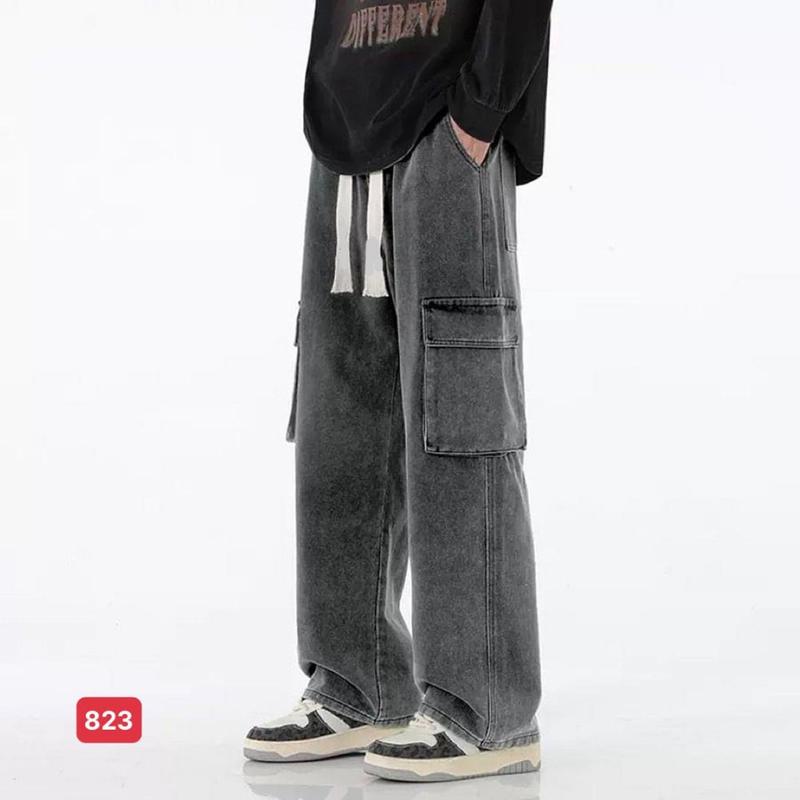 Quần baggy jean nam ống rộng túi hộp màu xám wash nhạt trơn chất bò dãn nhẹ Q823 dáng chuẩn Menswear Pants Có Túi TCS Trùm Chuyên Sỉ