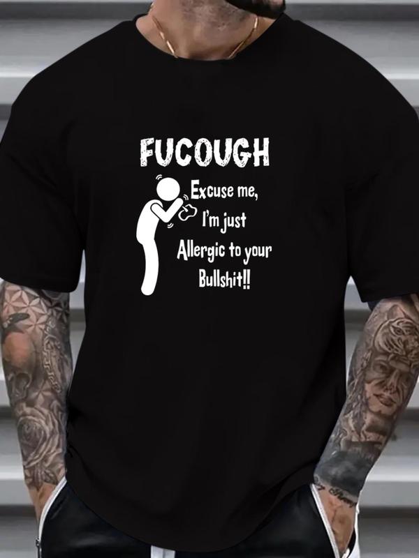 Men's Plus Size Slogan Graphic Round Neck Tee, Fashion Casual T-shirt for Daily Outdoor Wear, Casual Men's Clothes for Summer 0