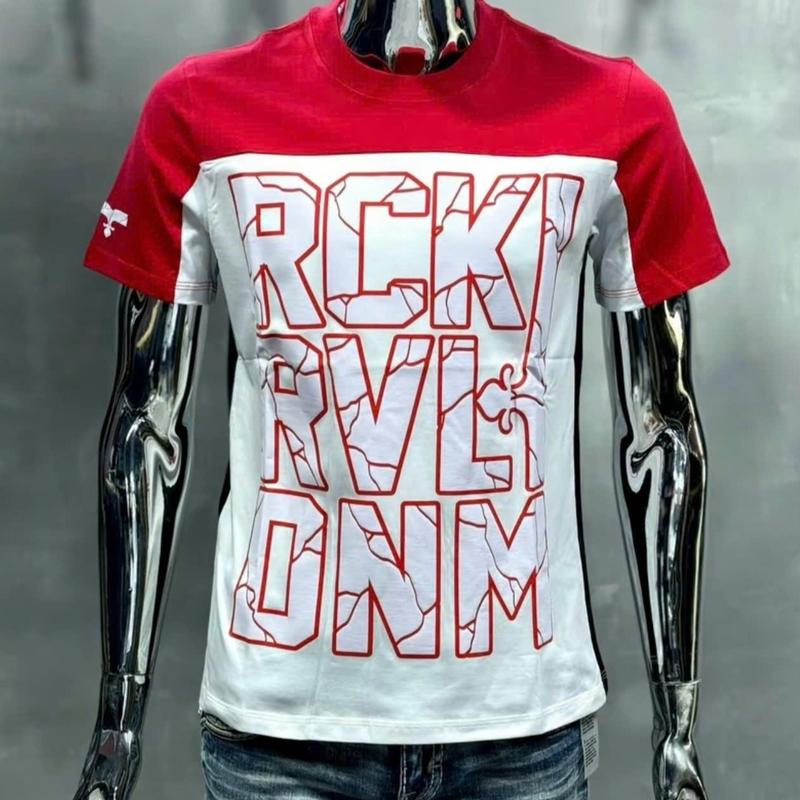 Áo thun nam cao cấp hàng quảng châu chữ RCK phối vải cotton mẫu mới phối trắng đỏ thời trang