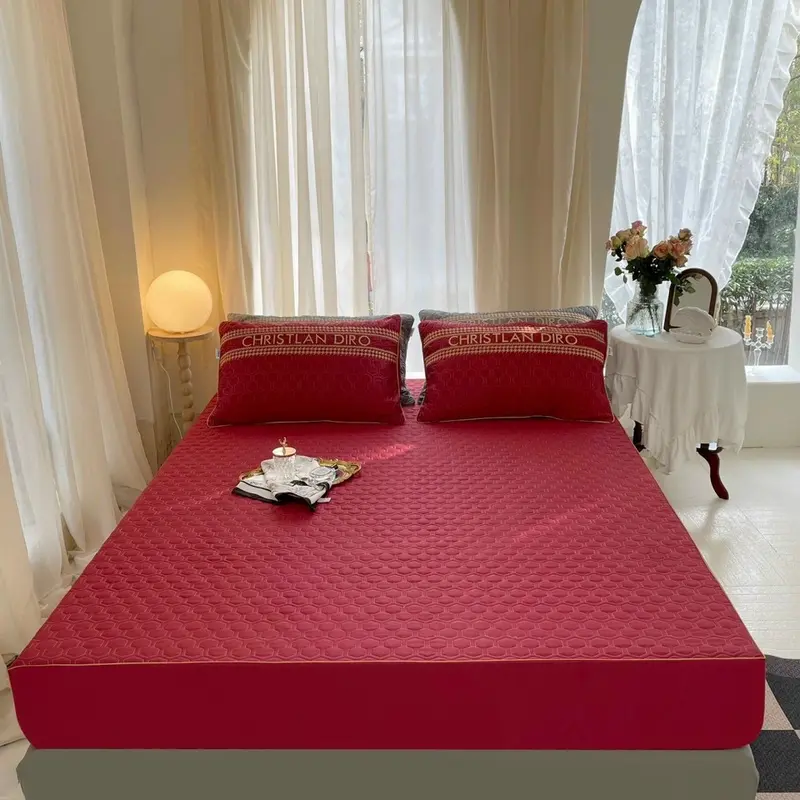 Ga gối trần bông thêu thời thượng đẳng cấp. Sét 3 món gồm: 2 vỏ gối đầu, 1 ga chun trần bọc đệm 3