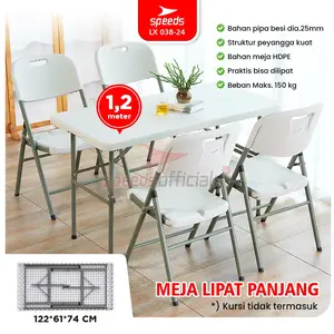 SPEEDS Meja Lipat Plastik HDPE Folding Table 122x61x74cm Indoor Outdoor Pameran Serbaguna Besar Meja Makan 038-24