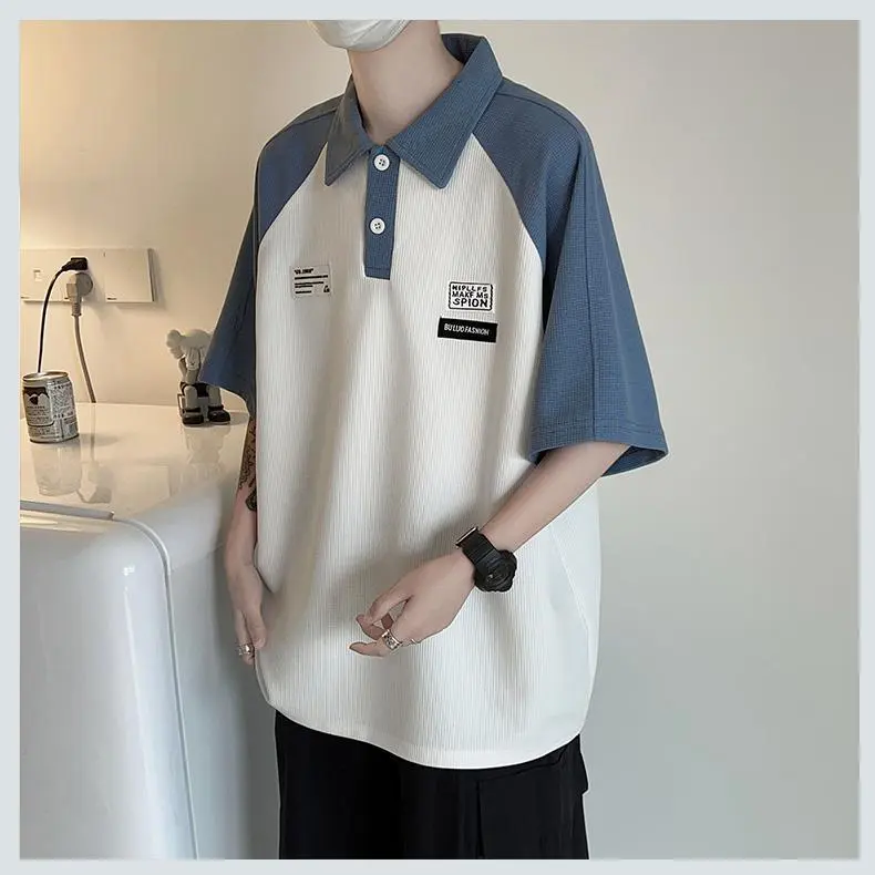 Áo Polo Màu Tương Phản Cho Học Sinh, ngắn Tay, Áo Thun Cổ Điển Mỹ Cho Nam, Thương Hiệu Thời Trang Mùa Hè, Dáng Rộng Vừa Vặn, Dễ Phối Đồ, Áo Có Ve Áo Thường Ngày Menswear Có Cổ Shirt Cộc Tay Màu Đen 5