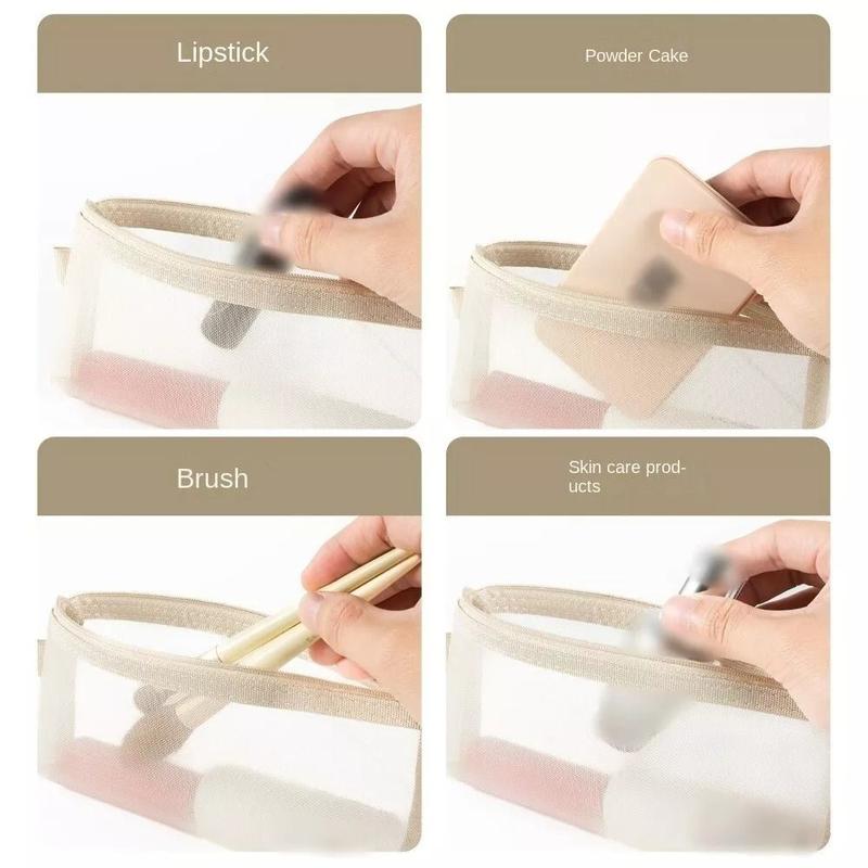 Product Introduction of New Large Capacity Mesh Cosmetic Bag Transparent Mesh Coin Purse Multifunctional Portable Makeup Case 10