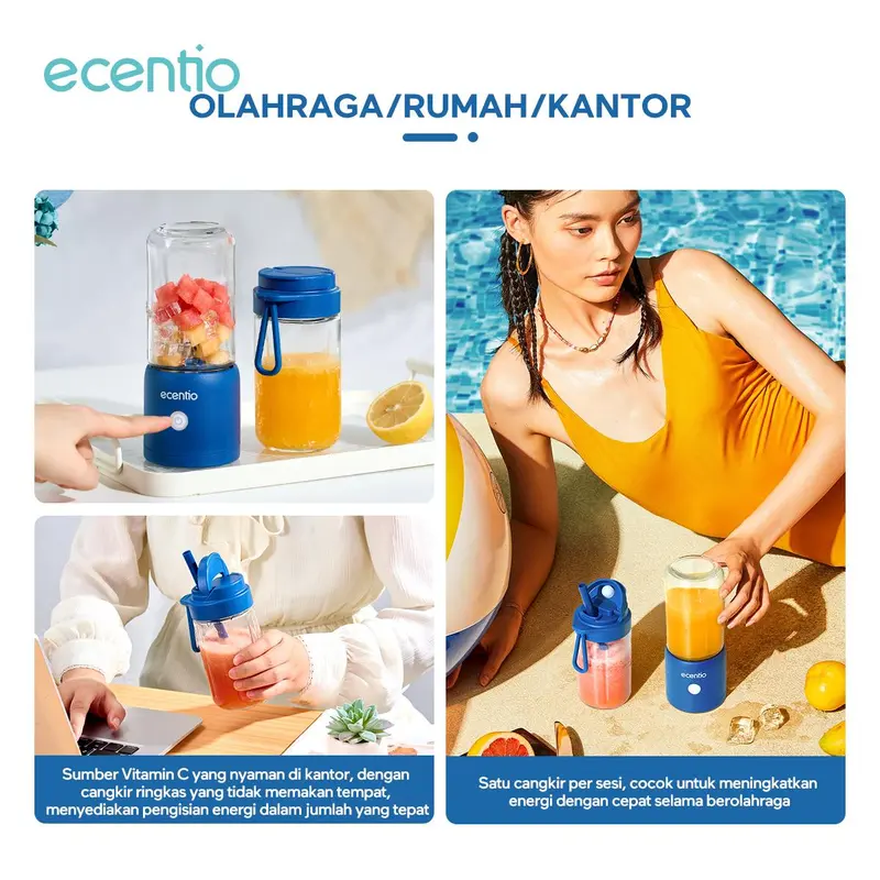 【In stock live】【10 Mata pisau】【Garansi 1 tahun】【Pengemasan bubble wrap dijamin aman 】ecentio blender 10 pisau juicer Kaca Tebal 2 Cup mini portable dengan sedotan 380ml+380ml 7