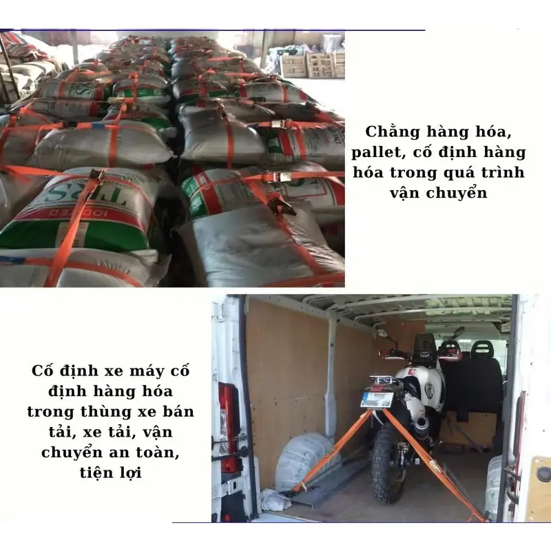 Dây cảo tăng đơ chằng hàng chịu lực 800kg rộng 2.5cm, dùng buộc hàng xe đạp xe máy ô tô, pallet hàng hóa 6