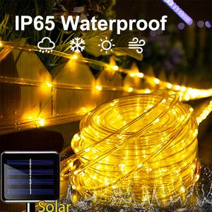 Lampu Peri Tali Tiub Suria LED Luaran, 7m panjang, 50 LED, Kalis Air, Sesuai untuk Hiasan Krismas, Lampu Bertali, Untuk Taman, Pagar, Halaman, Balkoni