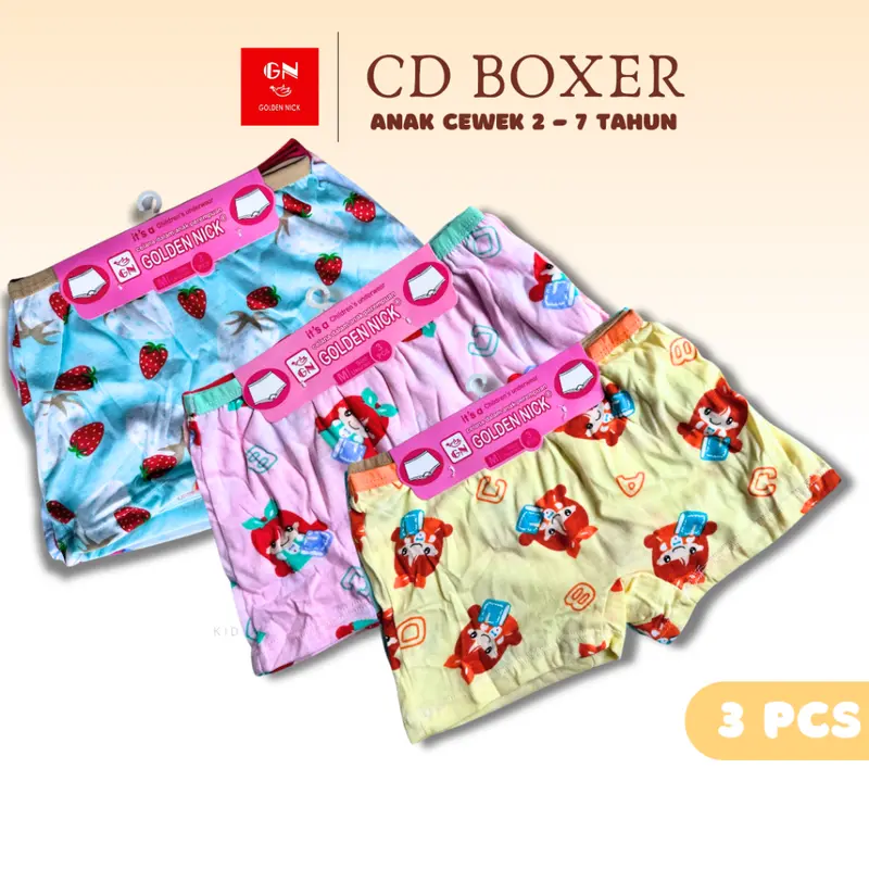 6 Pcs | Celana Dalam Boxer Anak Perempuan Usia 2-7 Tahun | Golden Nick 083 078 | Bahan Katun Full Print 1