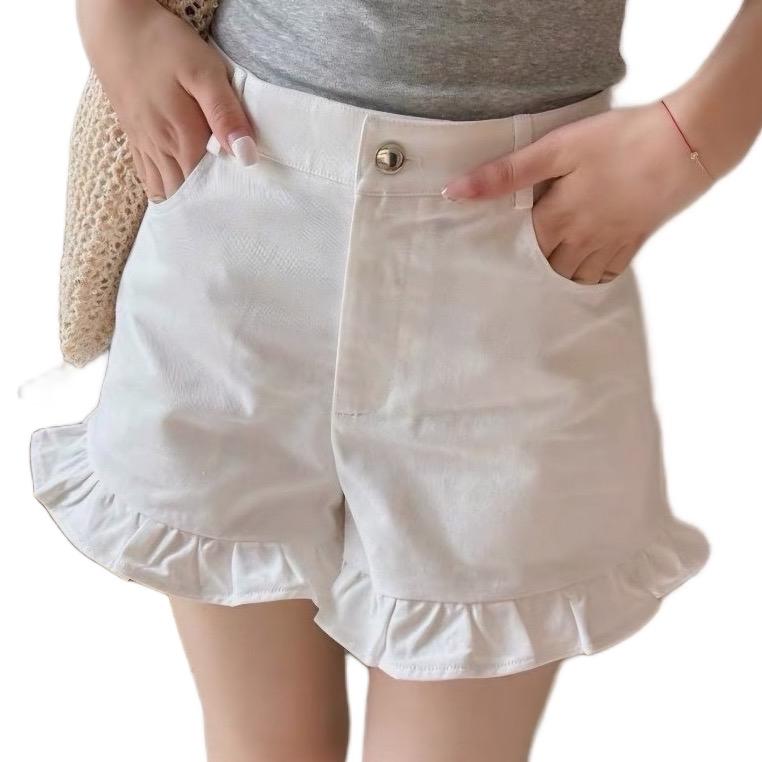 Quần TẾT 2026 Quần Short nữ bèo gấu S-XL sooc bò 2 màu bassic phối gấu bèo hottrend 2025 đùi bèo mặc thường ngày xinh yêu Pants Có Túi Women Voi Kem Lịch quần jeans nữ quần bò quần trắng quần jean ống suông quần đi học