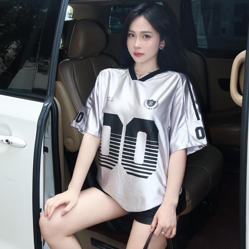 Áo New Jersey Thể Thao Ngắn Tay ZNATION Form Rộng Unisex Nam Nữ Cổ Chữ V Hình In Lụa 2