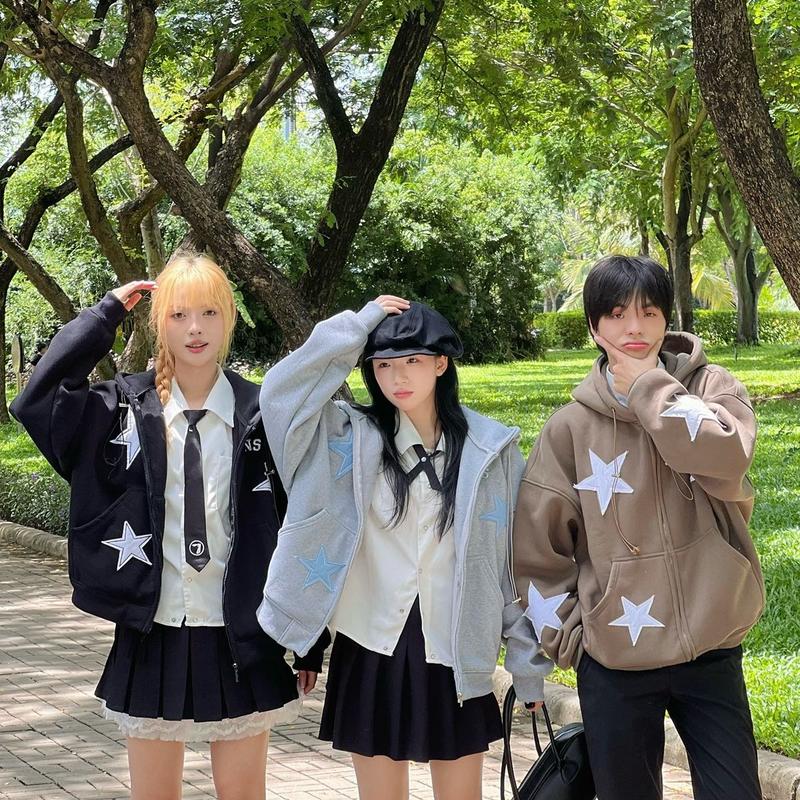 HODDIE ZIP STAR - Áo khoác nỉ dây kéo thêu đắp vải  form Boxy