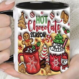 Hot Chocolate Season Coffee Mug, 1 Count Cute Christmas Themed Coffee Cup with Handle, Holiday Gift for Family, Friend, Sister, Ceramic Drinkware for Home Office