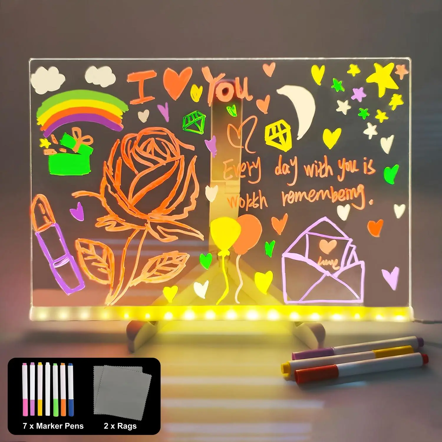 Acrylic Message Board Light, USB Powered LED Drawing Note Board Light with Stand, Gift for Room, Store, Office, Festival