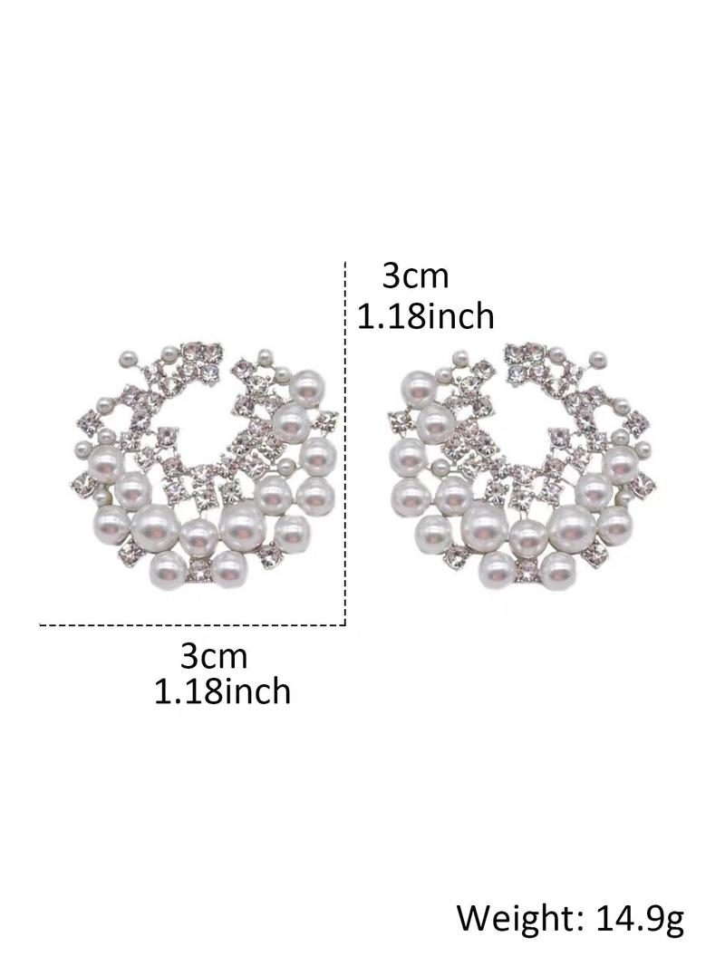 Product Introduction of Faux Pearl & Rhinestone Decorated C-shaped Earrings, Elegant Jewelry for Women & Girls, Trendy All-match & Exquisite Jewelry for Birthday Gift 5