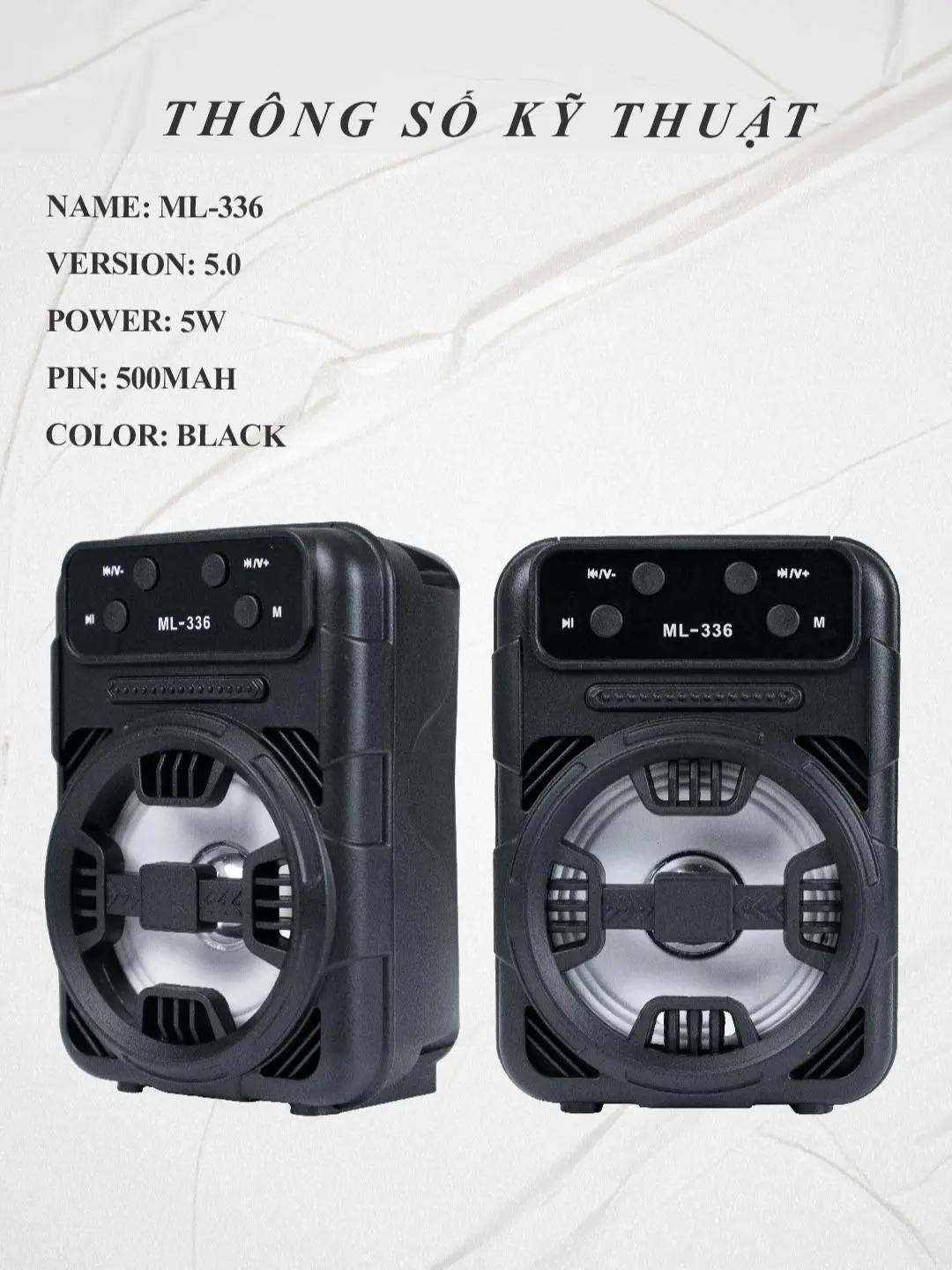 LOA BLUETOOTH ML336-BLACK, loa bluetooth mini thiết kế gọn nhẹ đẹp mắt- âm thanh chất lượng - bass ấm, âm hay, pin tốt