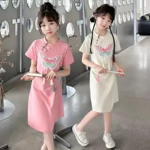 [PRINCESS KESLI] 2-11 Tahun Rok anak perempuan musim panas gaya baru anak-anak rok kaos modis gaya Pola kupu-kupu baru gaun gadis rok putri Katun Kids Lengan Bayi Pink Dress Fashion