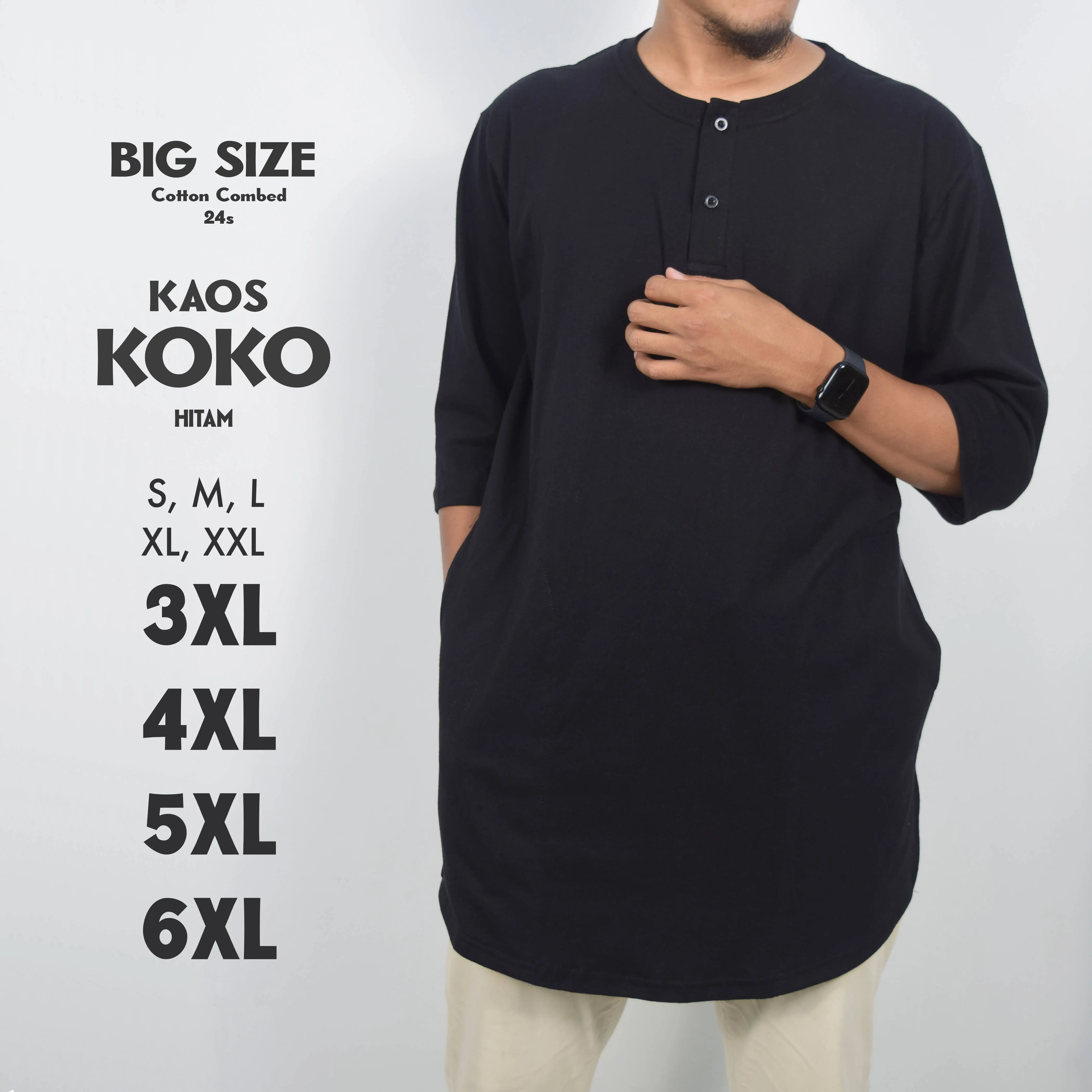 Kaos Koko Kurta Jumbo Pria Hitam 24s Big Size S M L XL XXL 3XL 4XL 5XL 6XL