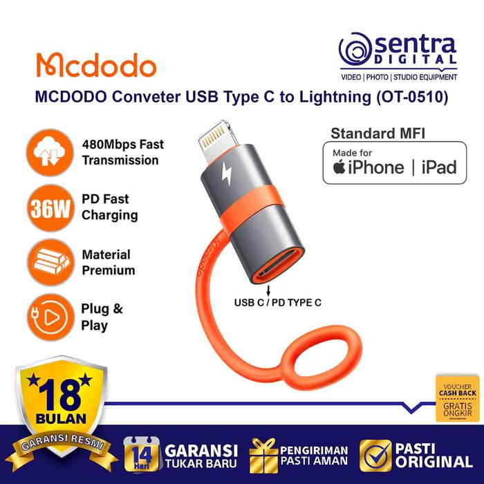 Gambar MCDODO Conveter Charger OTG Type C to Lightning for Iphone ( OT-0510 ) dari Sentra Digital Kota Surabaya Tokopedia