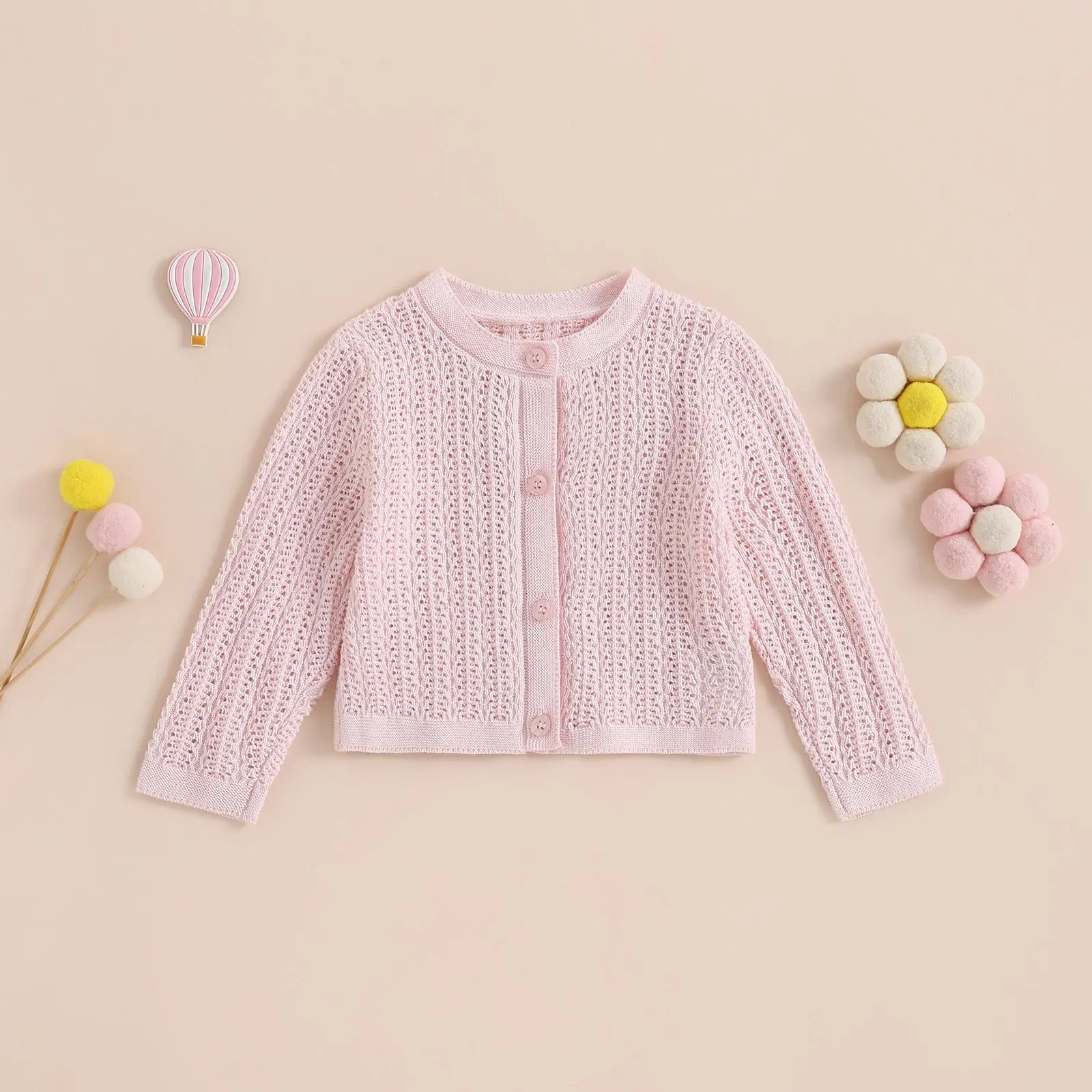 Toddler Girls Knit Cardigan, Long Sleeve Round Neck Button Sweater