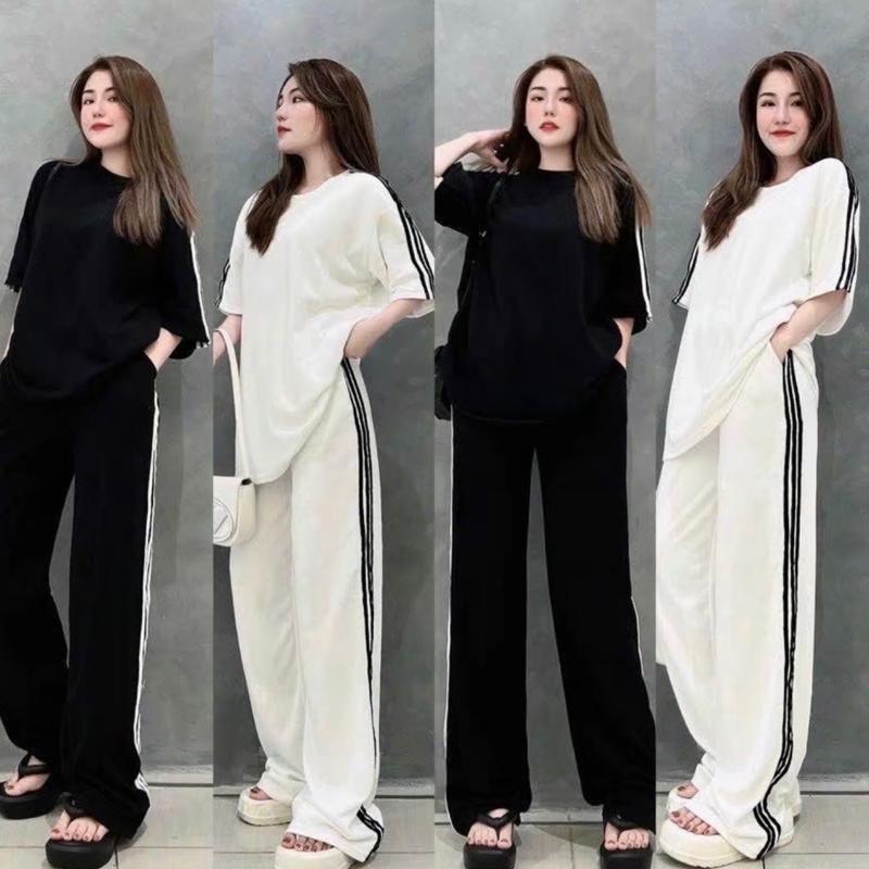 Sét Đồ Bộ Dài Nữ Quần Ống Suông Trơn Cổ Tròn Tay Ngắn 5 Màu Chất Thun Tăm Bigsize Tới 85kg Unisex Thoáng khí Có thể giặt bằng máy Nữ Women Top